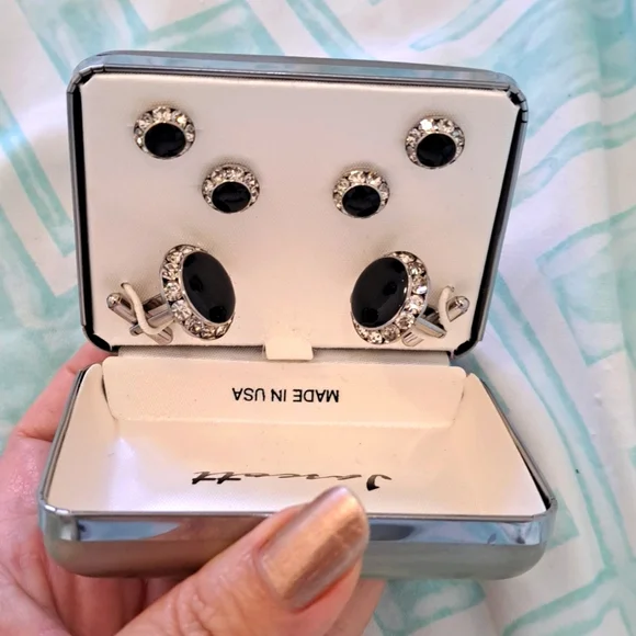 Like New Silver Onyx Men's Tuxedo Cufflinks - Picture 7 of 8